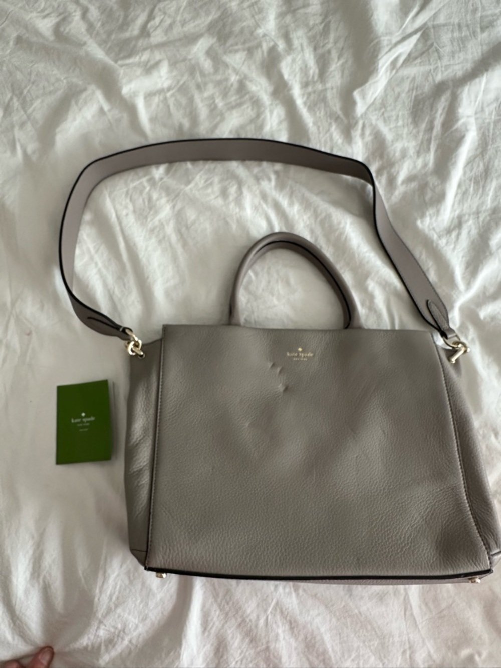 kate spade Gray Leather Satchel with Removable Shoulder Strap